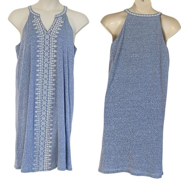 THML Heather Blue Embroidered Sleeveless Halter Midi Dress Sz 1X - Picture 1 of 11